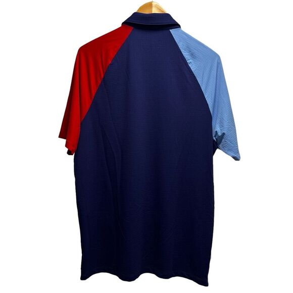 IBKUL Mens Size Medium Golf Polo S/S Shirt Blue/Red Colorblock Nylon Stretch guc - Picture 4 of 6
